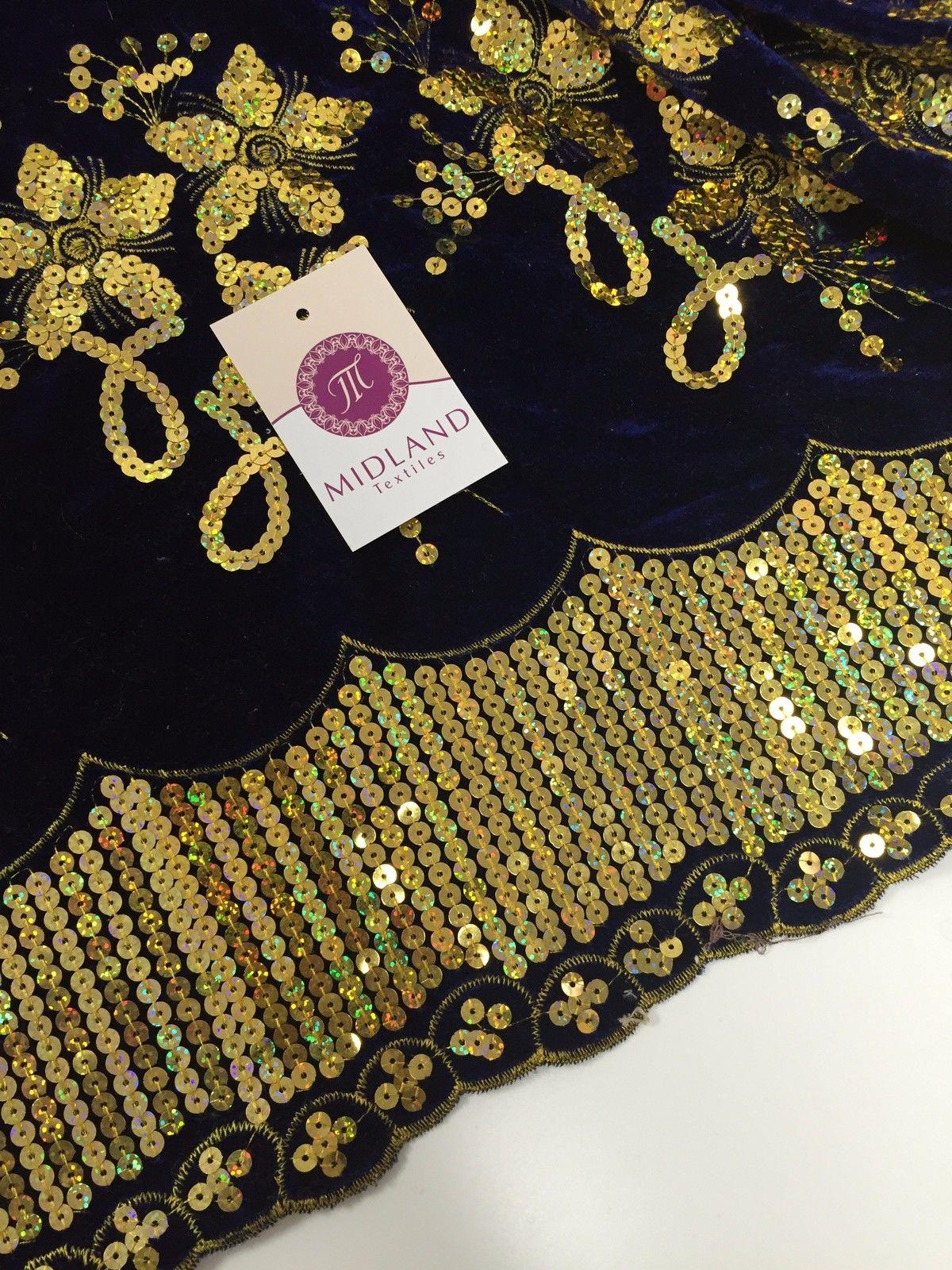 Gold Sequin Embellished Scalloped edge Micro Velvet 40' Wide  M47 Mtex