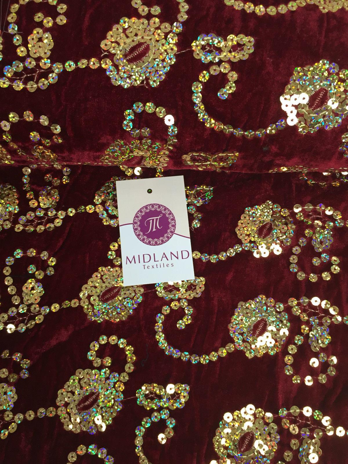 Gold Sequin Embellished Scalloped edge Micro Velvet 40' Wide  M47 Mtex