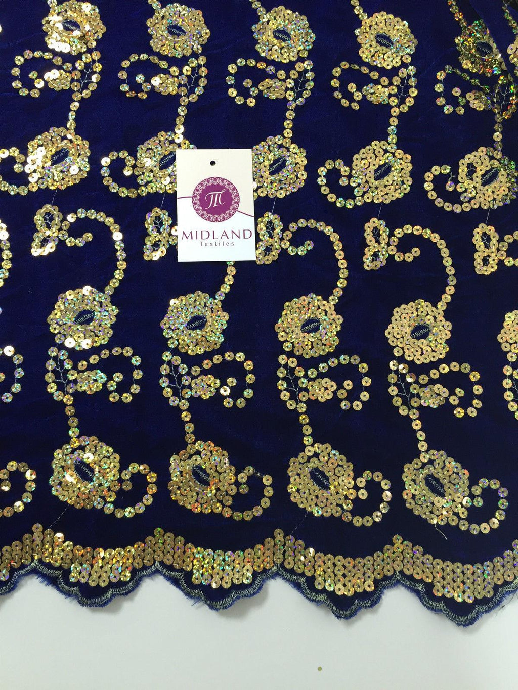 Gold Sequin Embellished Scalloped edge Micro Velvet 40