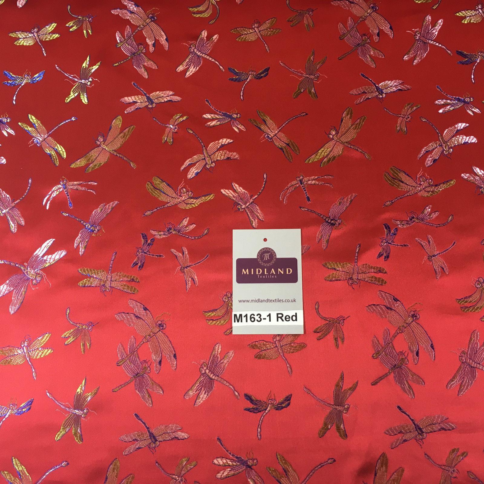 CHINESE ORIENTAL GOLD DRAGONFLY BROCADE SILKY SATIN DRESS FABRIC 44' M163