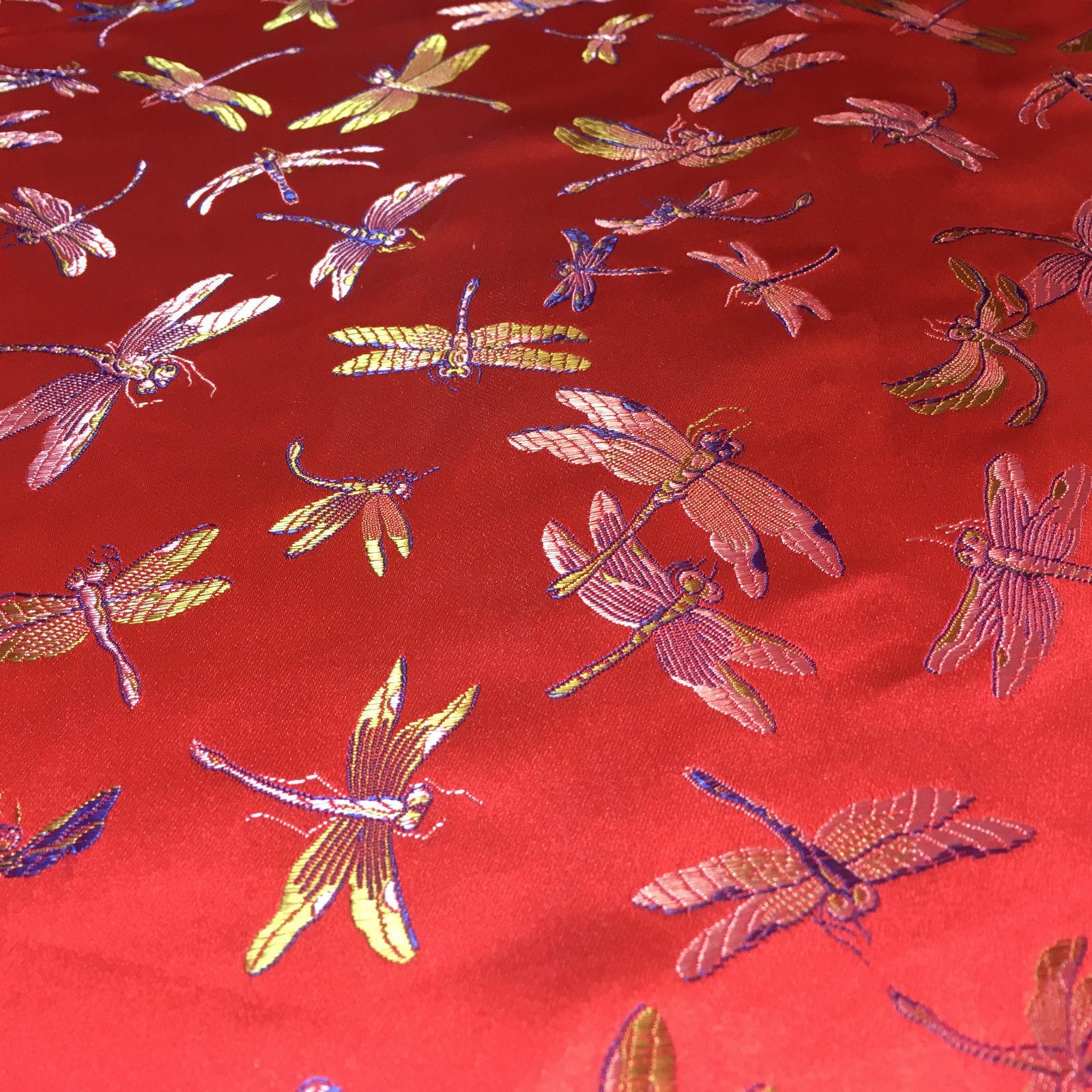 CHINESE ORIENTAL GOLD DRAGONFLY BROCADE SILKY SATIN DRESS FABRIC 44' M163