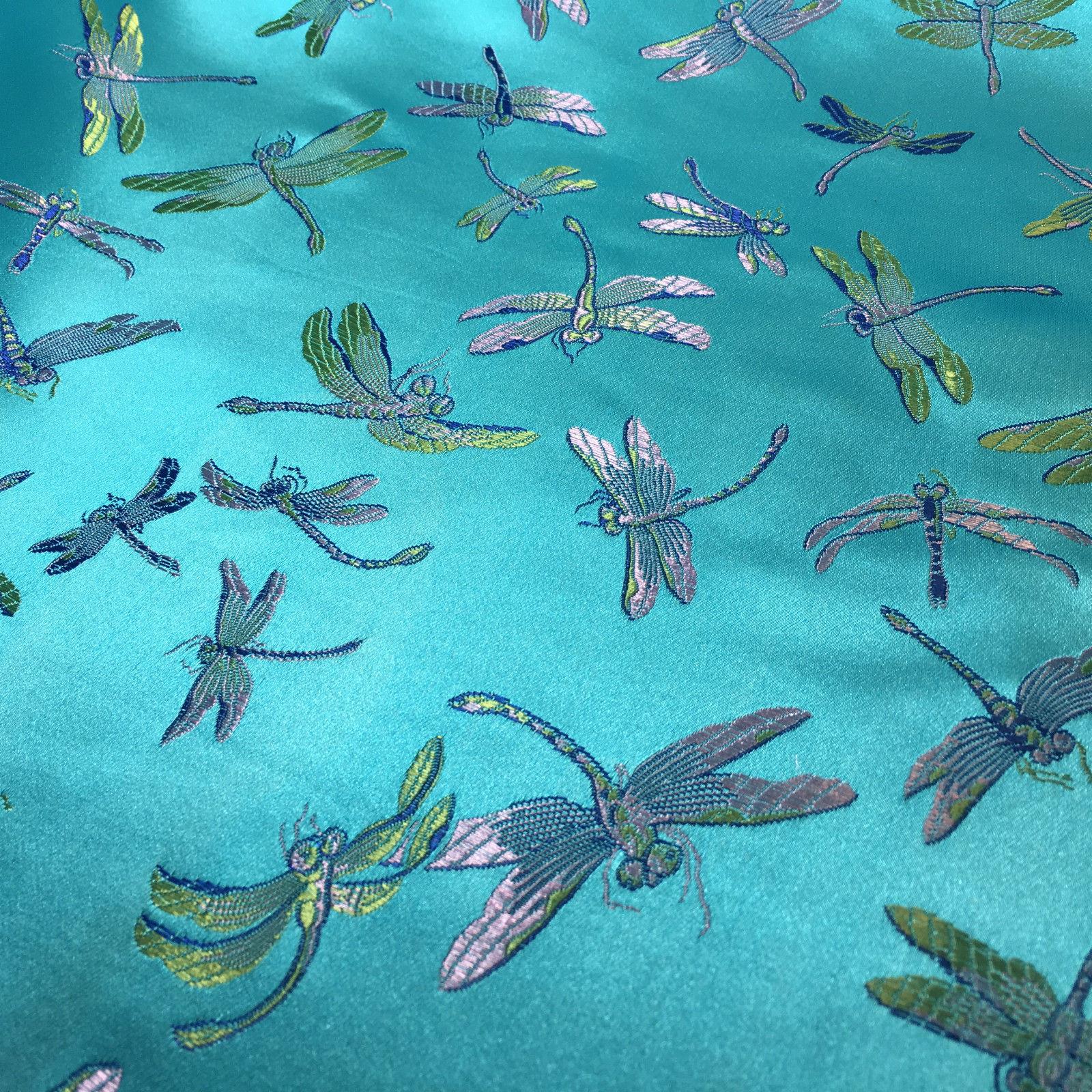 CHINESE ORIENTAL GOLD DRAGONFLY BROCADE SILKY SATIN DRESS FABRIC 44' M163