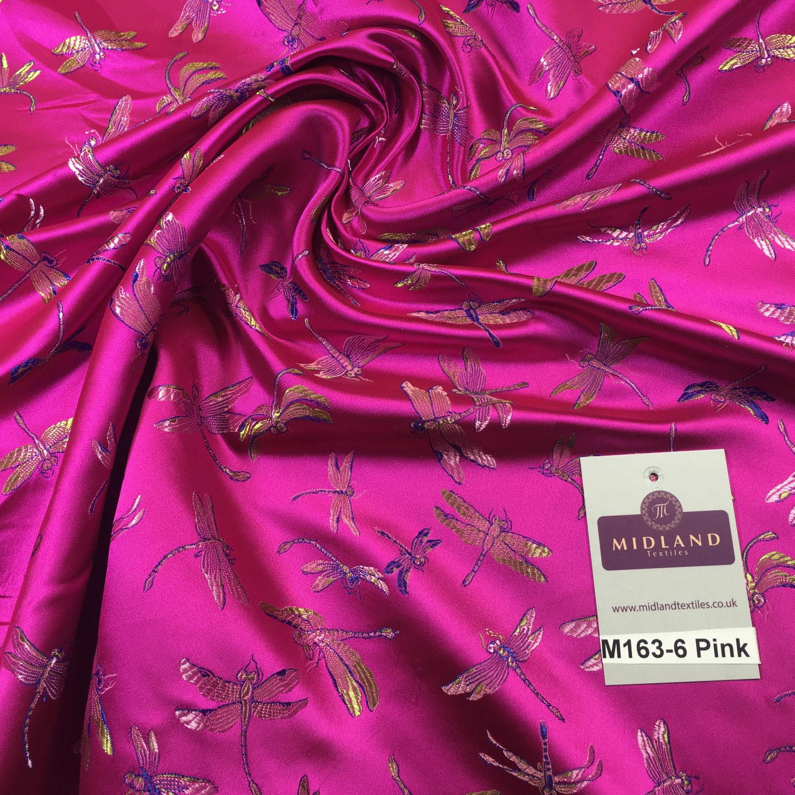 CHINESE ORIENTAL GOLD DRAGONFLY BROCADE SILKY SATIN DRESS FABRIC 44' M163
