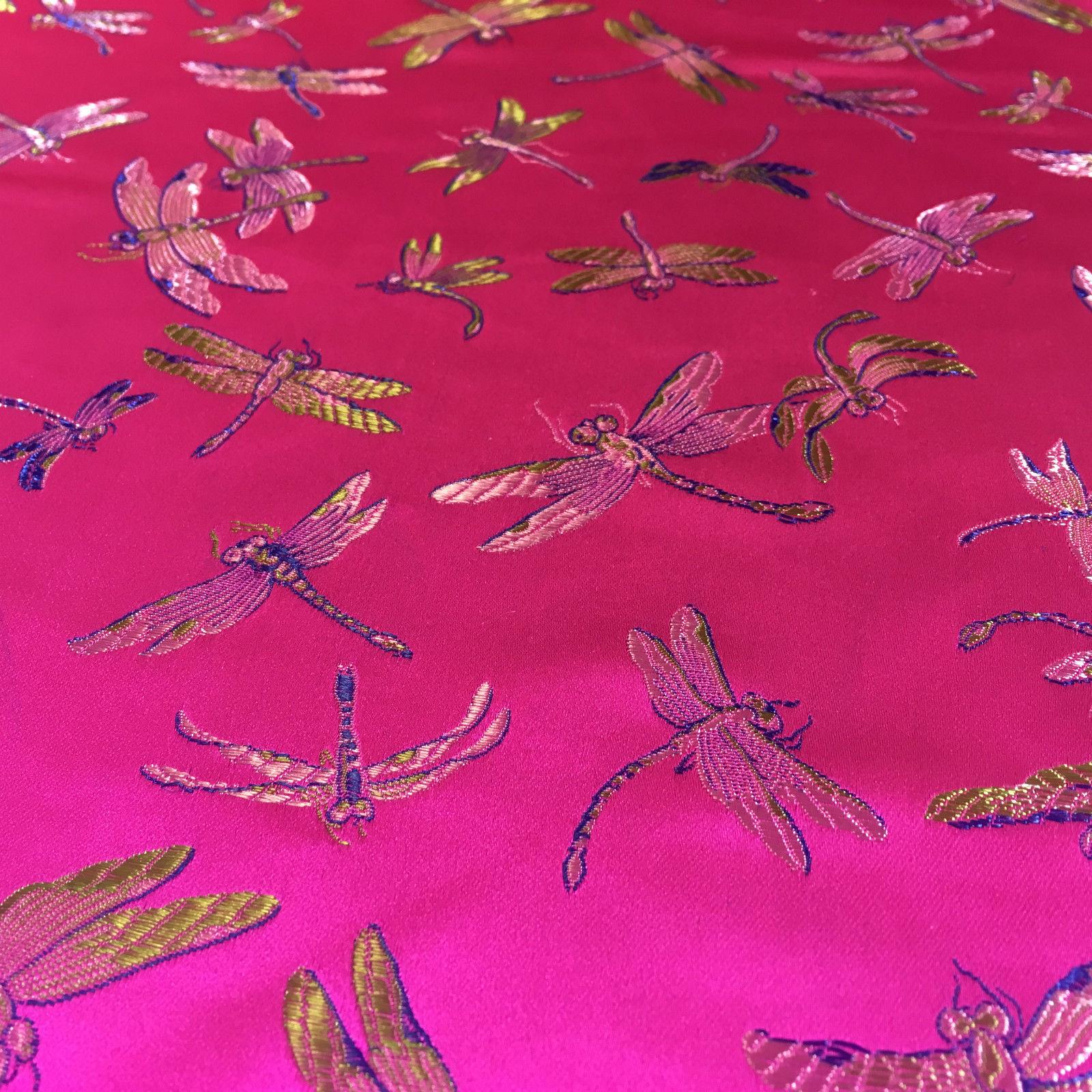 CHINESE ORIENTAL GOLD DRAGONFLY BROCADE SILKY SATIN DRESS FABRIC 44' M163