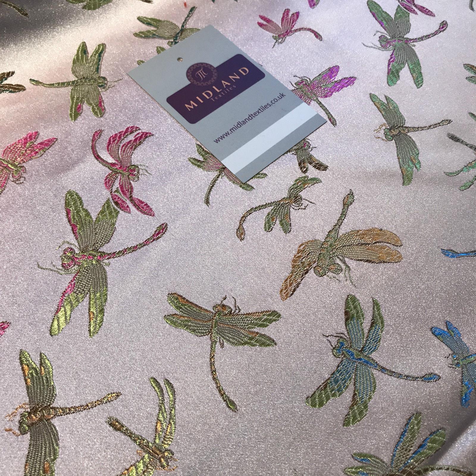 CHINESE ORIENTAL GOLD DRAGONFLY BROCADE SILKY SATIN DRESS FABRIC 44' M163