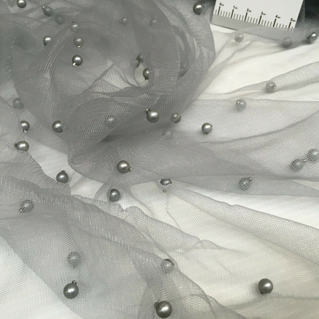 Beaded Pearl Tulle Net Dress Wedding bridal Décor Fabric M1534 Mtex