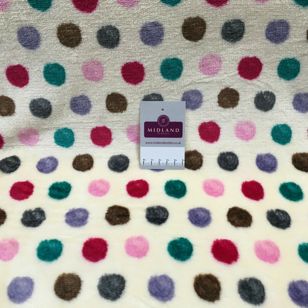 Multi Coloured Cream 30mm spot Cuddle Fleece ideal for blankets, throws MR1431