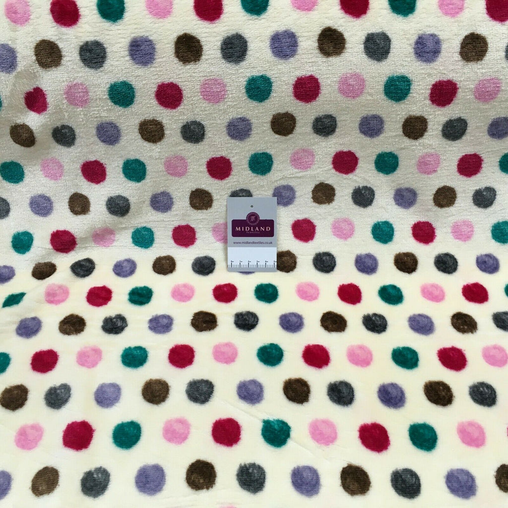 Multi Coloured Cream 30mm spot Cuddle Fleece ideal for blankets, throws MR1431