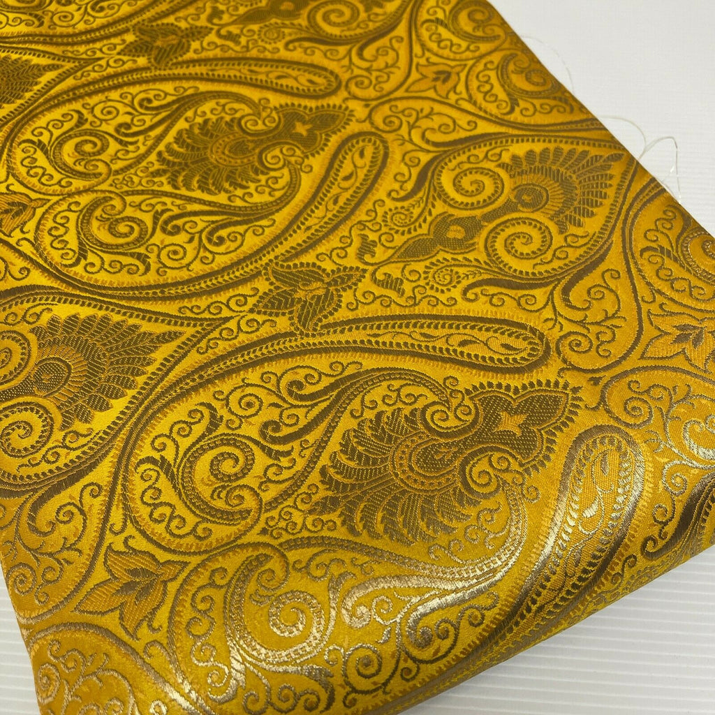 Ornamental paisley gold metallic print Indian banarsi Brocade fabric M1537 Mtex