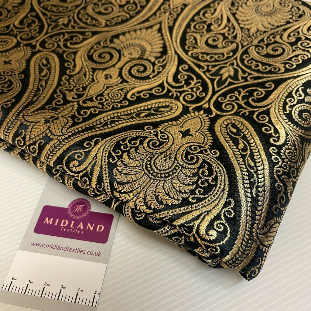 Ornamental paisley gold metallic print Indian banarsi Brocade fabric M1537 Mtex