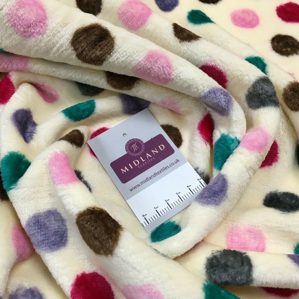 Multi Coloured Cream 30mm spot Cuddle Fleece ideal for blankets, throws MR1431