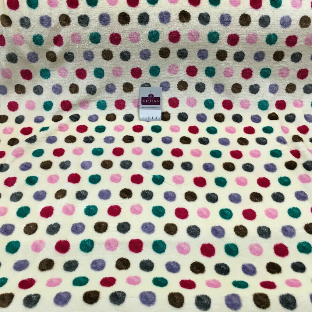 Multi Coloured Cream 30mm spot Cuddle Fleece ideal for blankets, throws MR1431