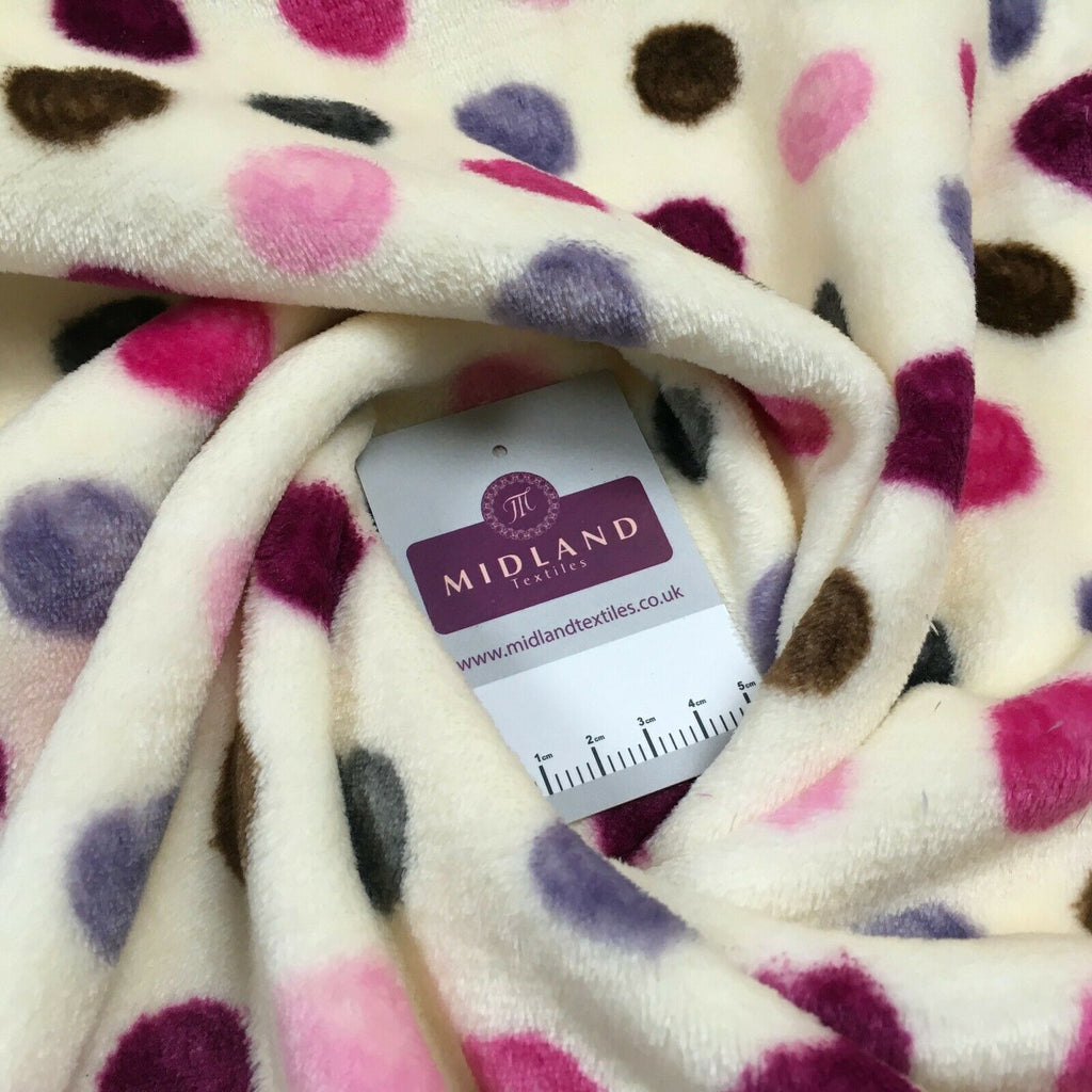 Multi Coloured Cream 30mm spot Cuddle Fleece ideal for blankets, throws MR1431