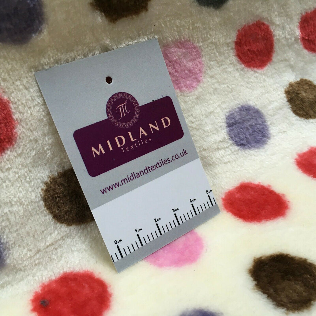 Multi Coloured Cream 30mm spot Cuddle Fleece ideal for blankets, throws MR1431