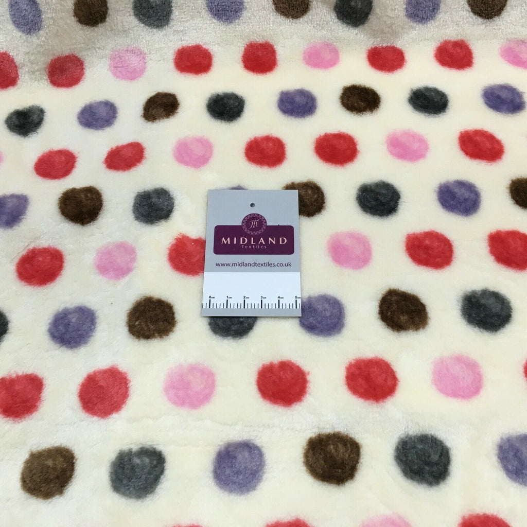 Multi Coloured Cream 30mm spot Cuddle Fleece ideal for blankets, throws MR1431