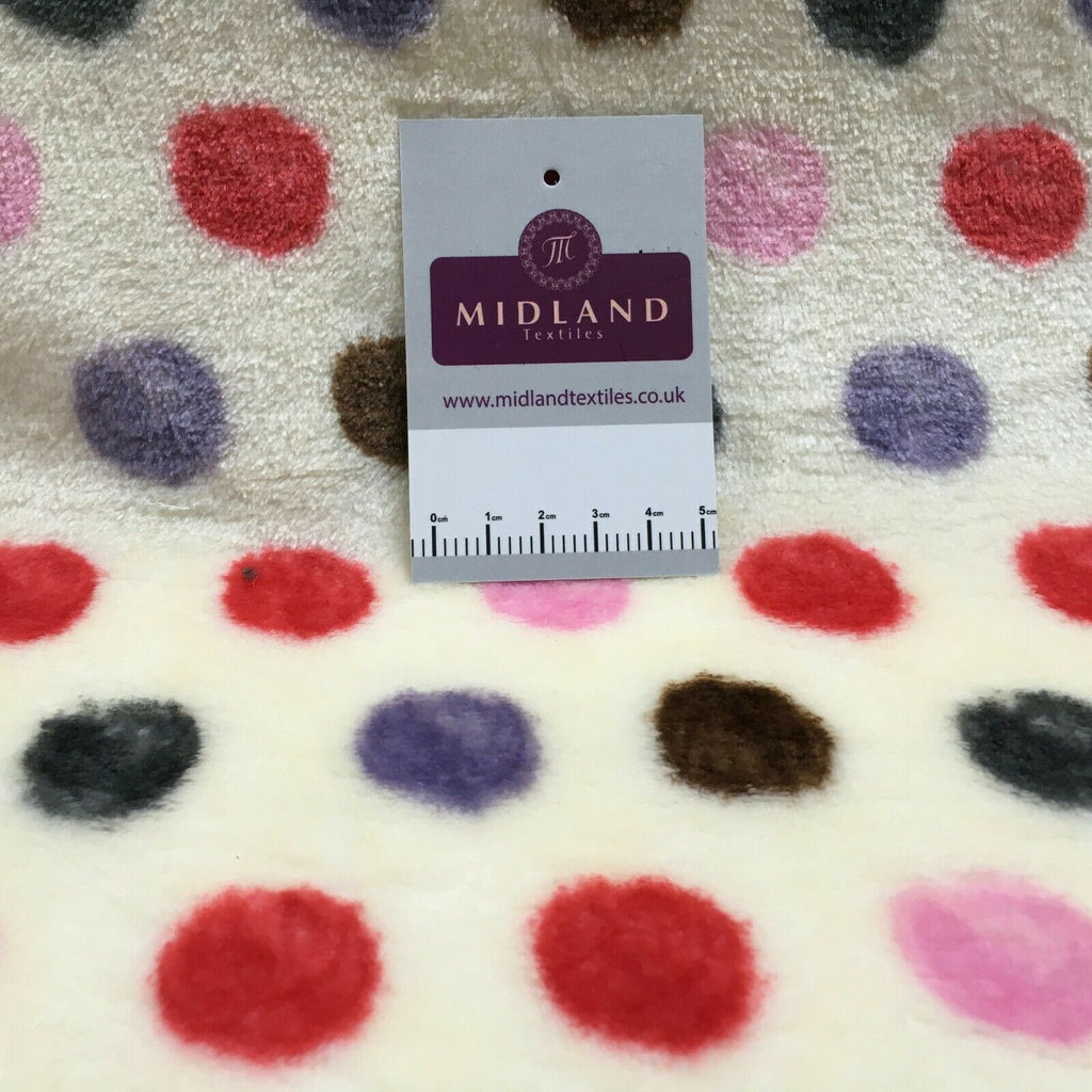 Multi Coloured Cream 30mm spot Cuddle Fleece ideal for blankets, throws MR1431