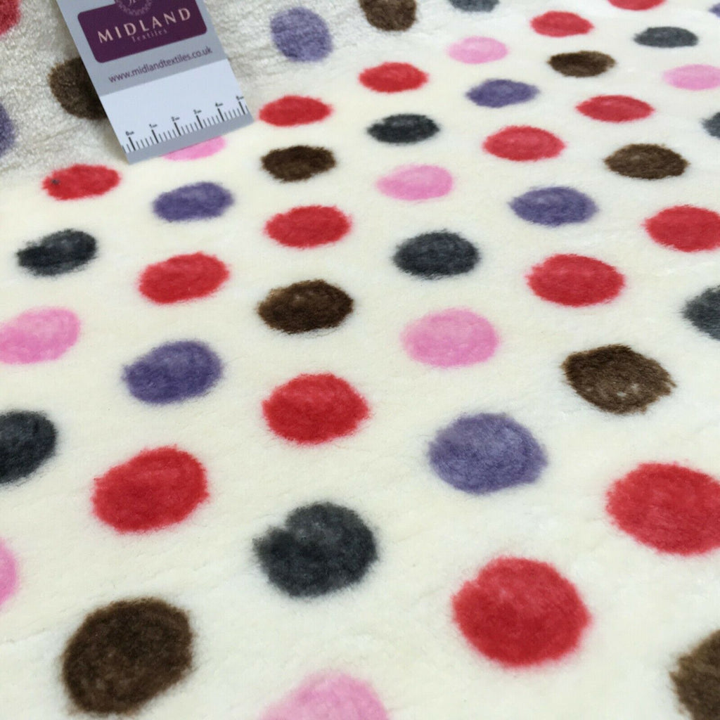 Multi Coloured Cream 30mm spot Cuddle Fleece ideal for blankets, throws MR1431