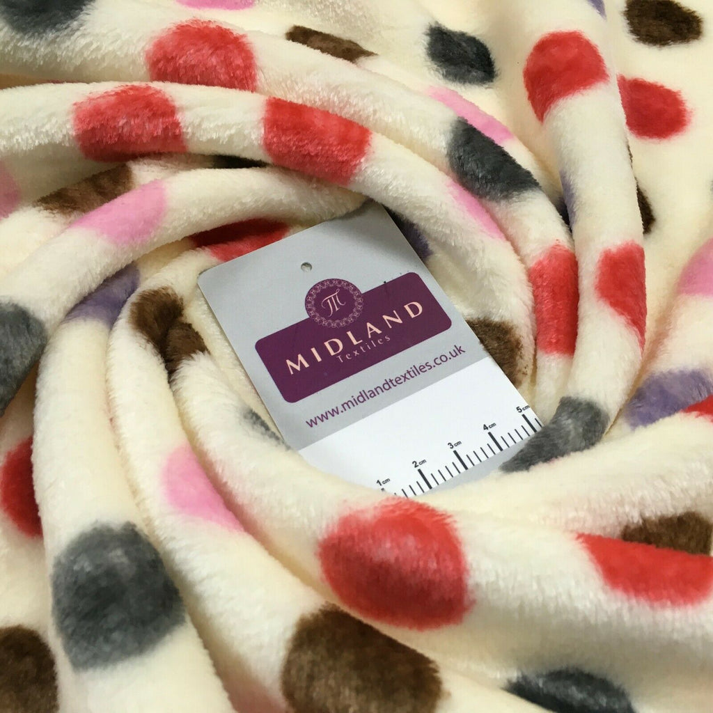 Multi Coloured Cream 30mm spot Cuddle Fleece ideal for blankets, throws MR1431