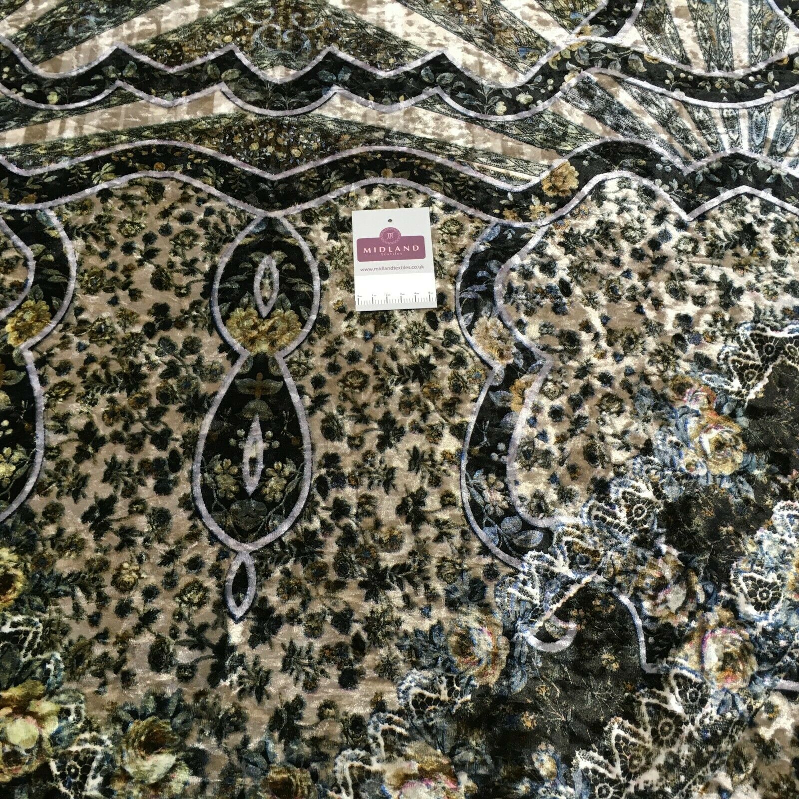 Vintage Floral Velvet Velour Stretch Printed dress fabric MA1430 Mtex