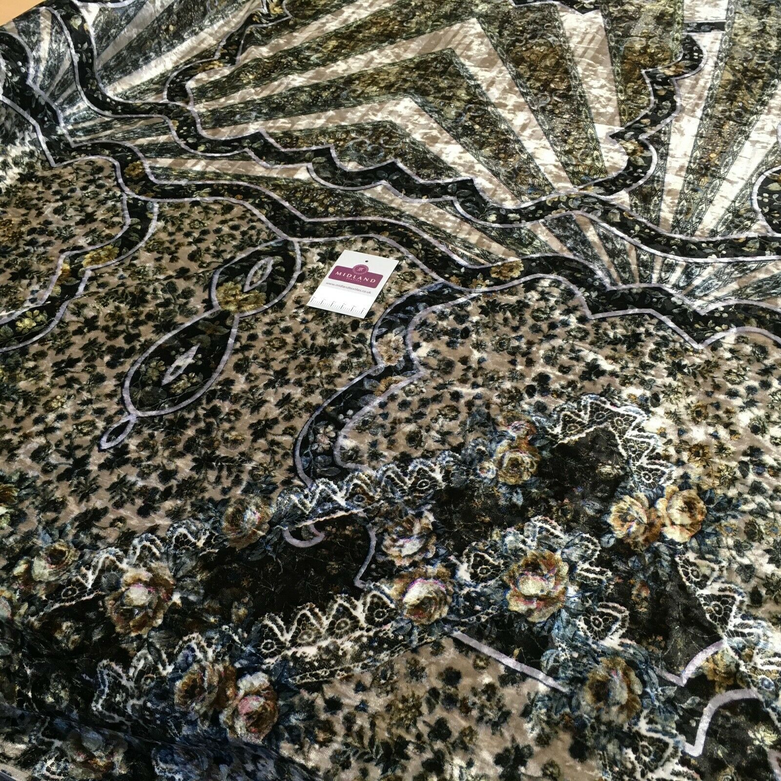 Vintage Floral Velvet Velour Stretch Printed dress fabric MA1430 Mtex