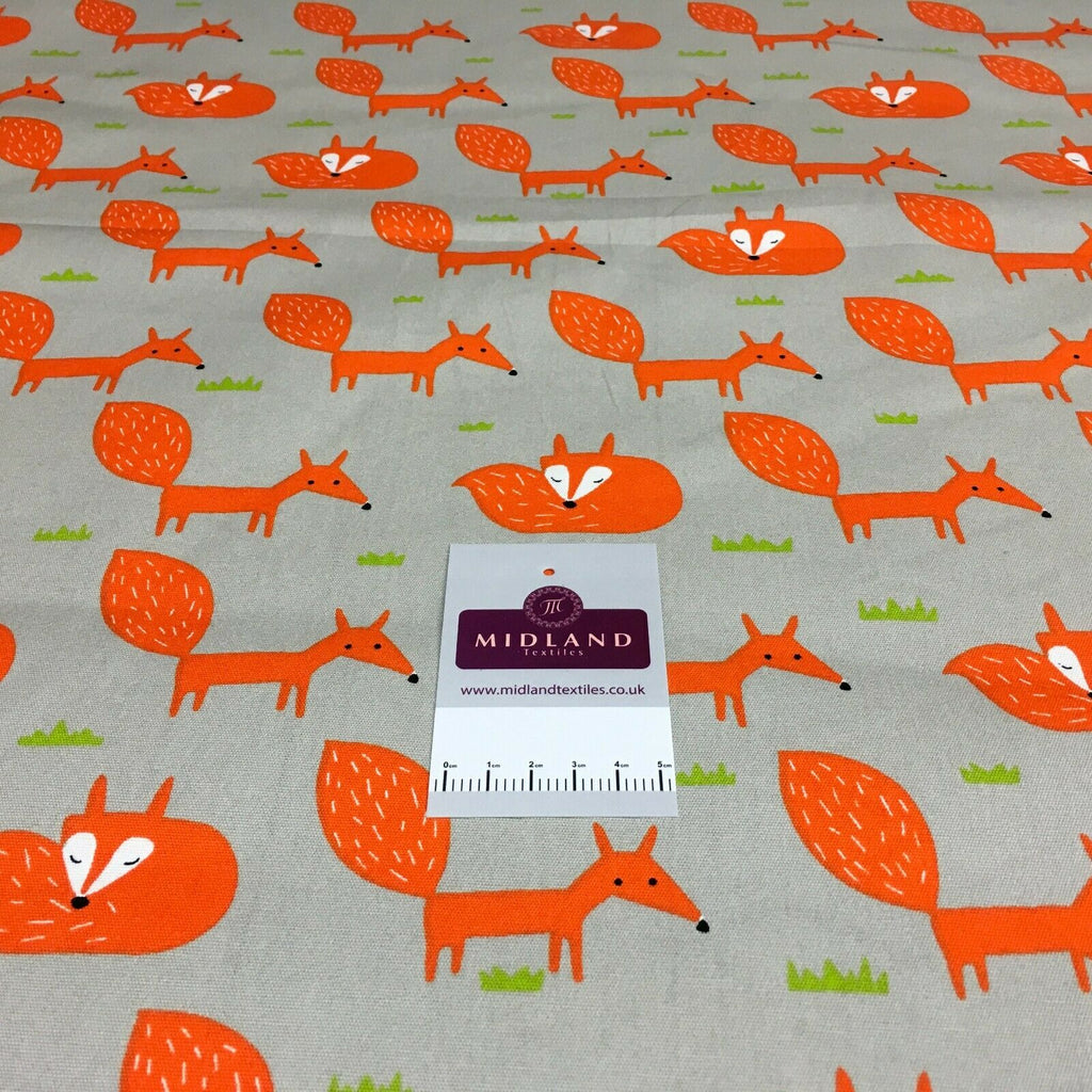 Grey Orange Foxes 100% Cotton Canvas Craft Fabric MK856-28