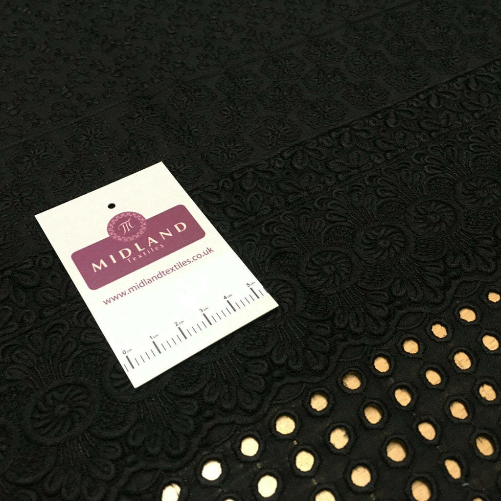 Black broderie anglais with boring fabric cotton border dress fabric M1474 Mtex