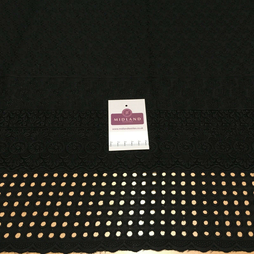 Black broderie anglais with boring fabric cotton border dress fabric M1474 Mtex