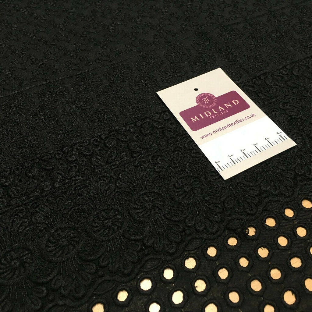 Black broderie anglais with boring fabric cotton border dress fabric M1474 Mtex