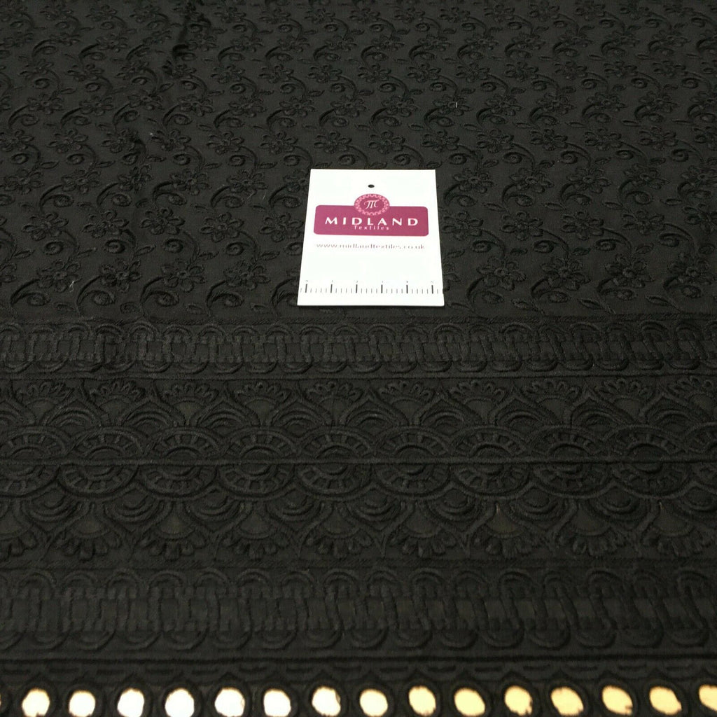 Black broderie anglais with boring fabric cotton border dress fabric M1474 Mtex