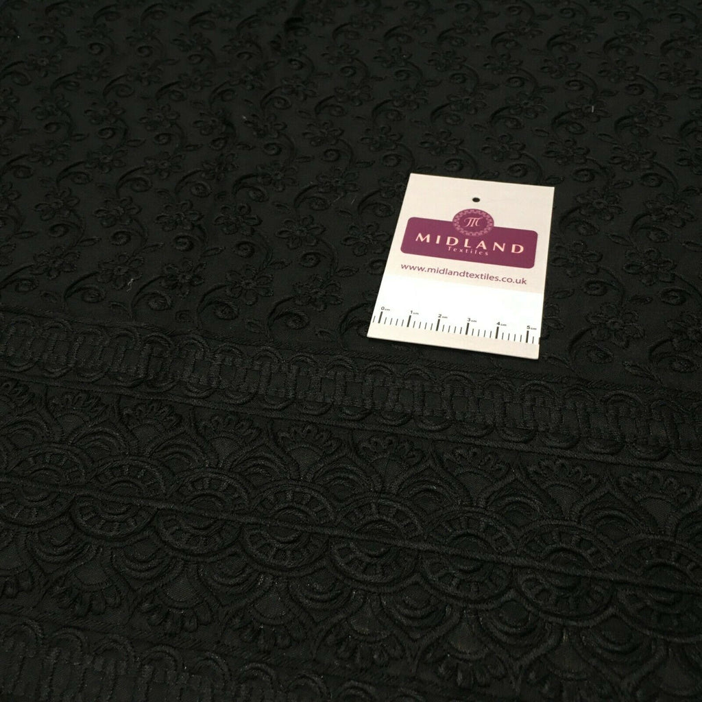 Black broderie anglais with boring fabric cotton border dress fabric M1474 Mtex