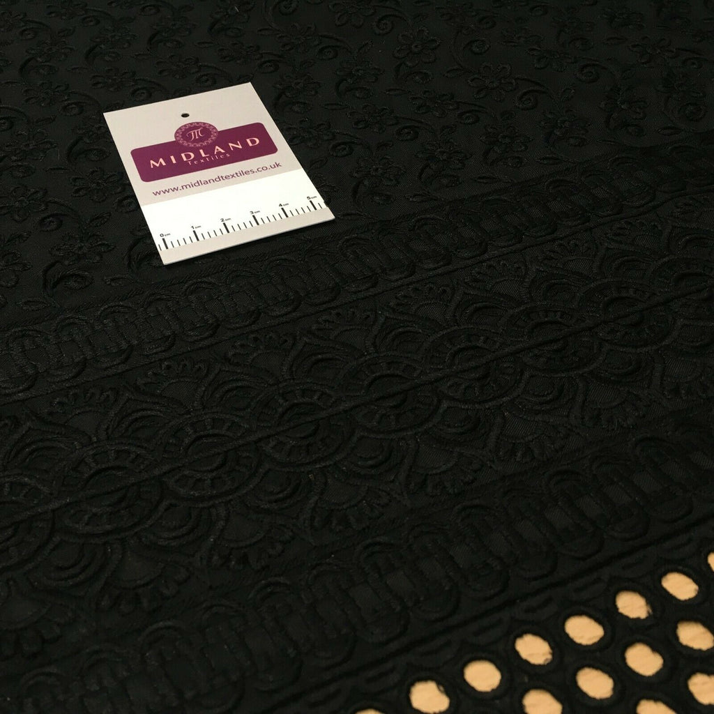 Black broderie anglais with boring fabric cotton border dress fabric M1474 Mtex