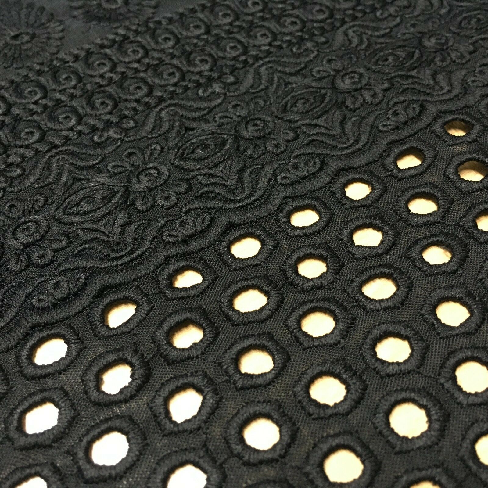 Black broderie anglais with boring fabric cotton border dress fabric M1474 Mtex