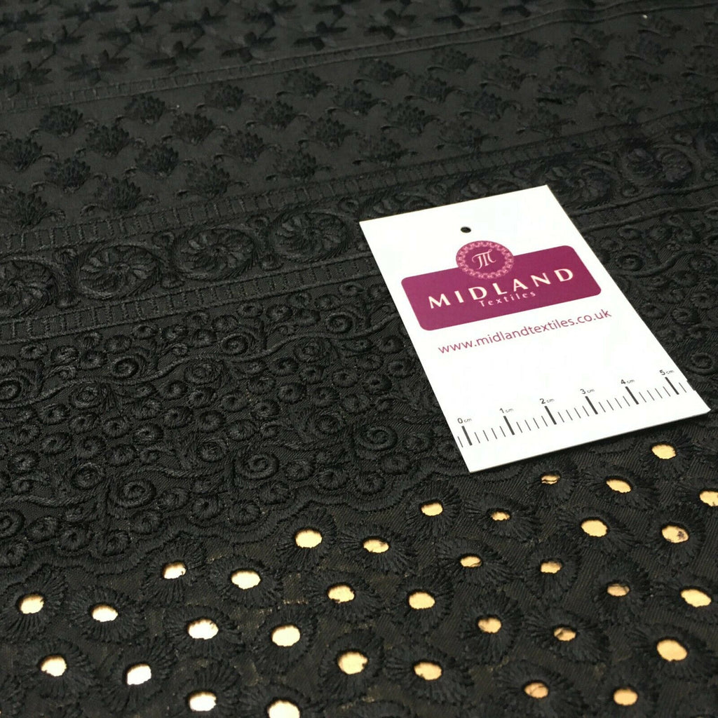 Black broderie anglais with boring fabric cotton border dress fabric M1474 Mtex