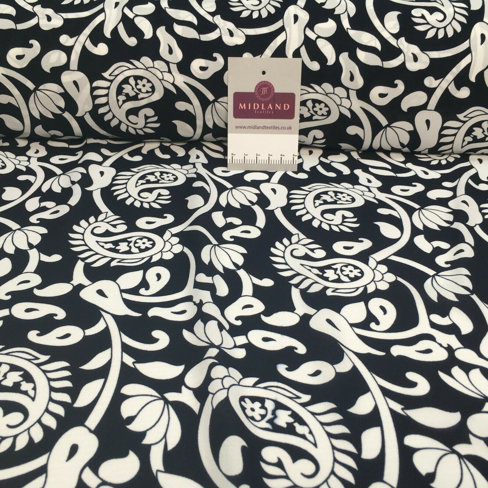 Navy Ornamental Paisley Navy Print &Plain Georgette Dress Fabric M1549 Mtex