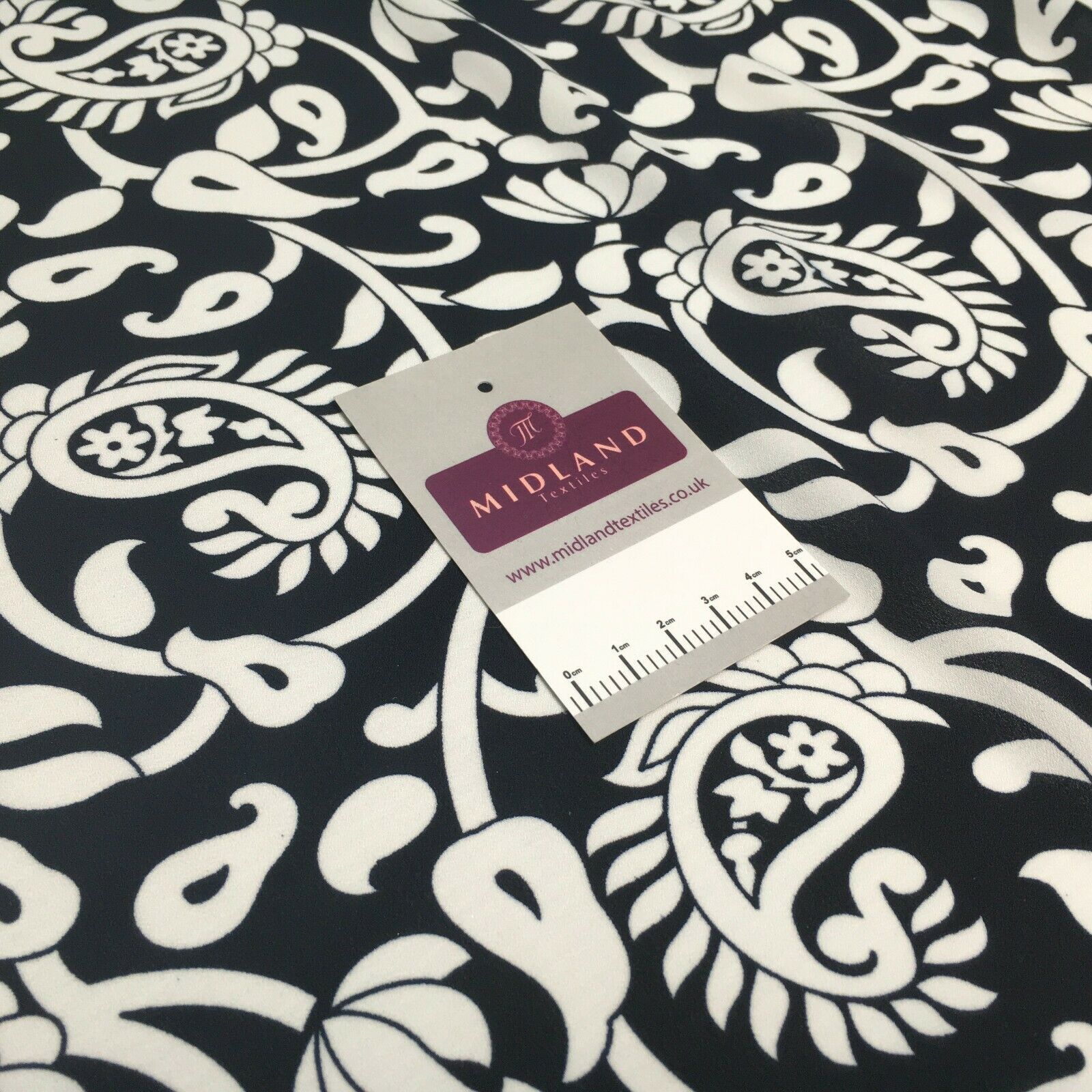 Navy Ornamental Paisley Navy Print &Plain Georgette Dress Fabric M1549 Mtex