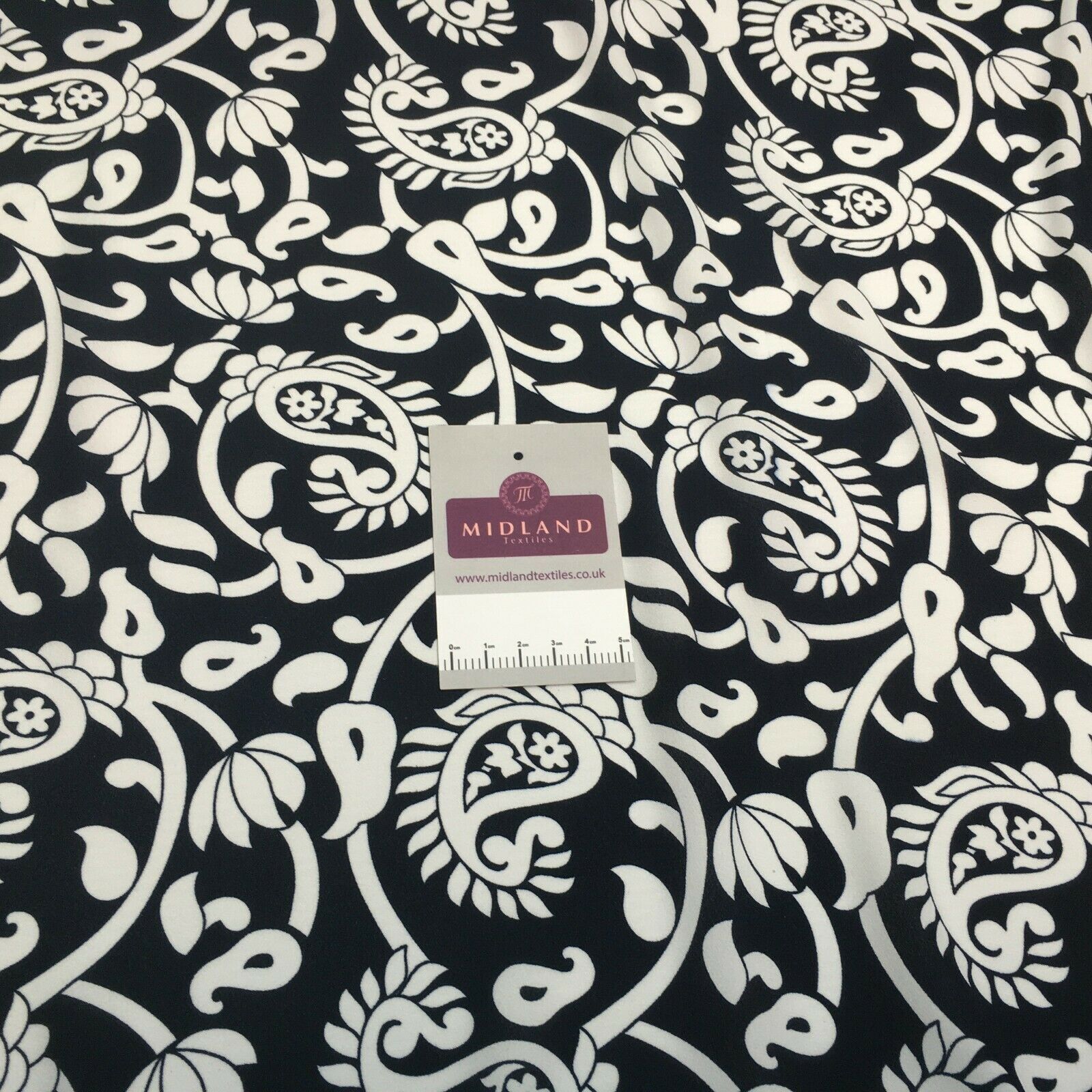 Navy Ornamental Paisley Navy Print &Plain Georgette Dress Fabric M1549 Mtex