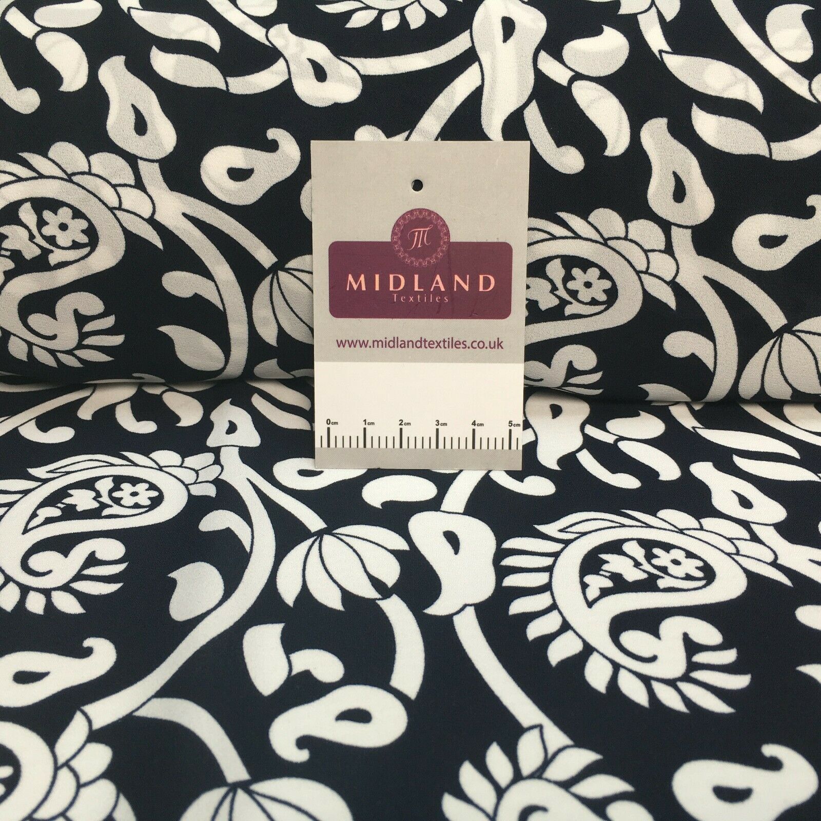 Navy Ornamental Paisley Navy Print &Plain Georgette Dress Fabric M1549 Mtex