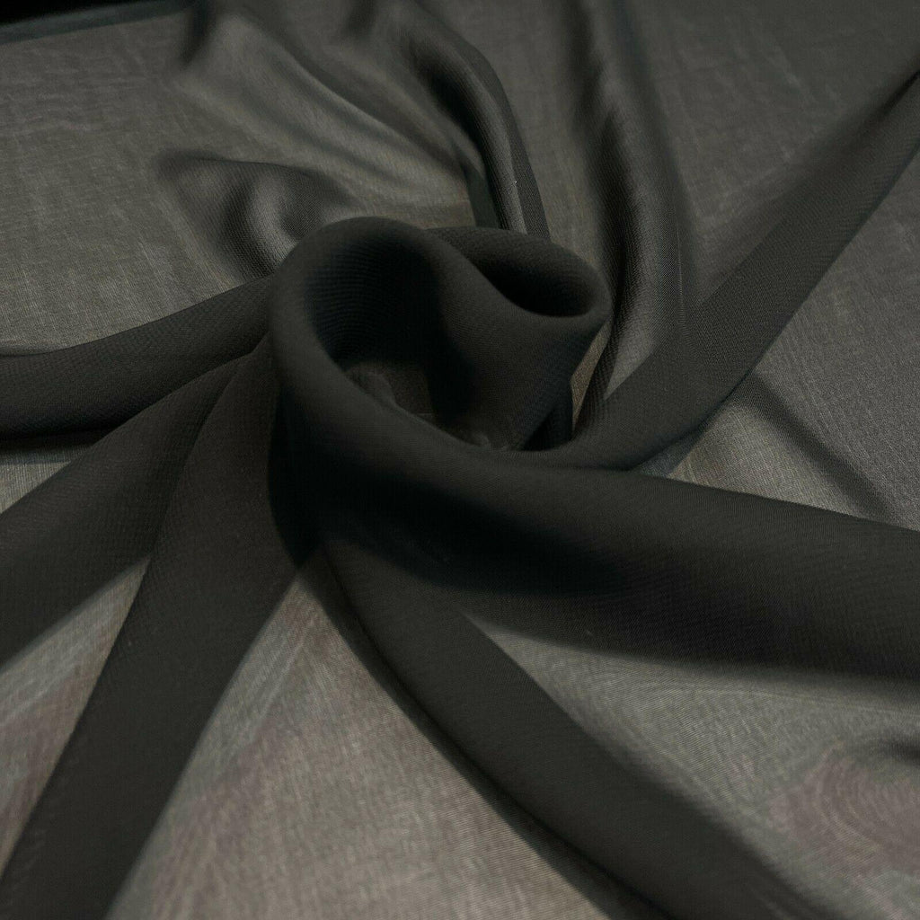 Plain Black lightweight chiffon scarf Fabric 148cm wide M1563