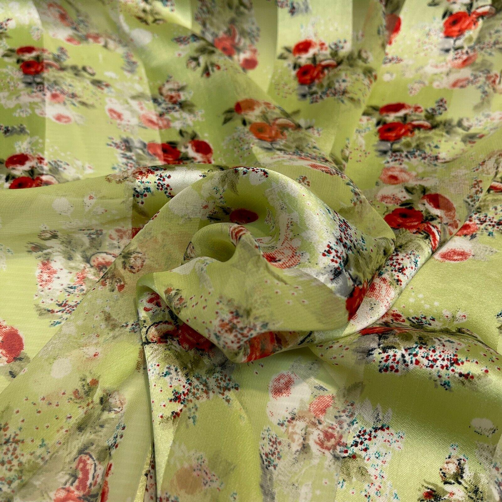Satin Floral Stripe Chiffon Lightweight dress scarf Fabric M1579