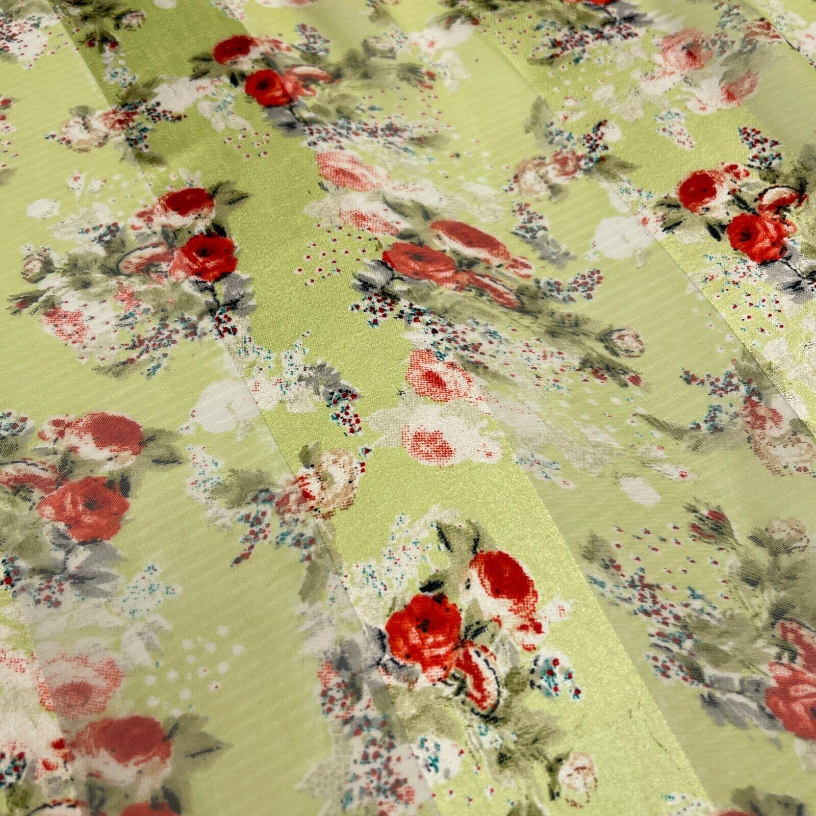 Satin Floral Stripe Chiffon Lightweight dress scarf Fabric M1579
