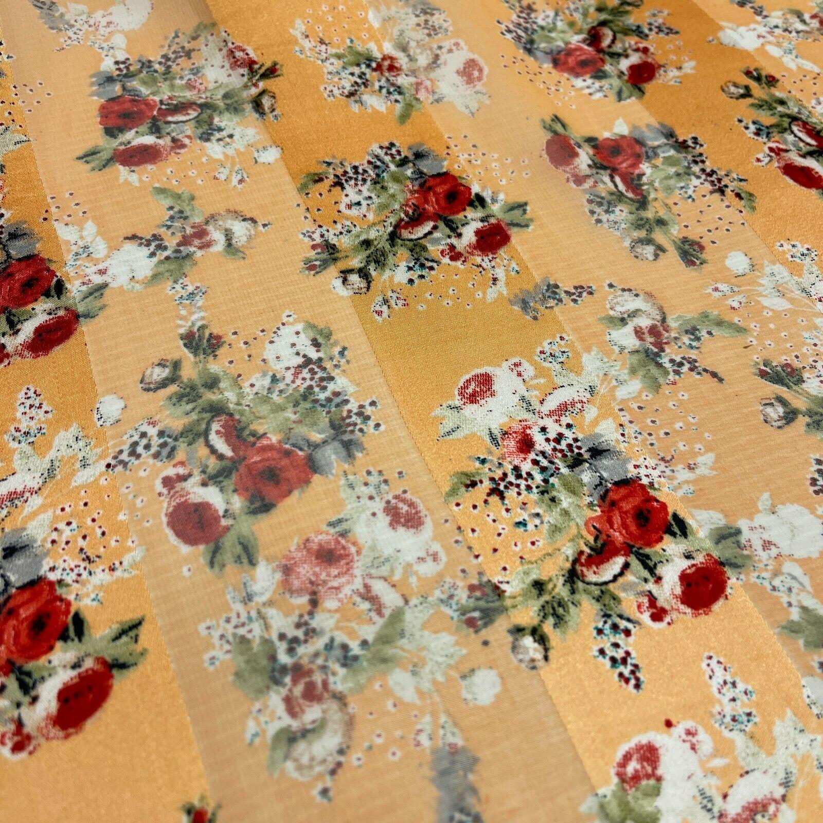 Satin Floral Stripe Chiffon Lightweight dress scarf Fabric M1579