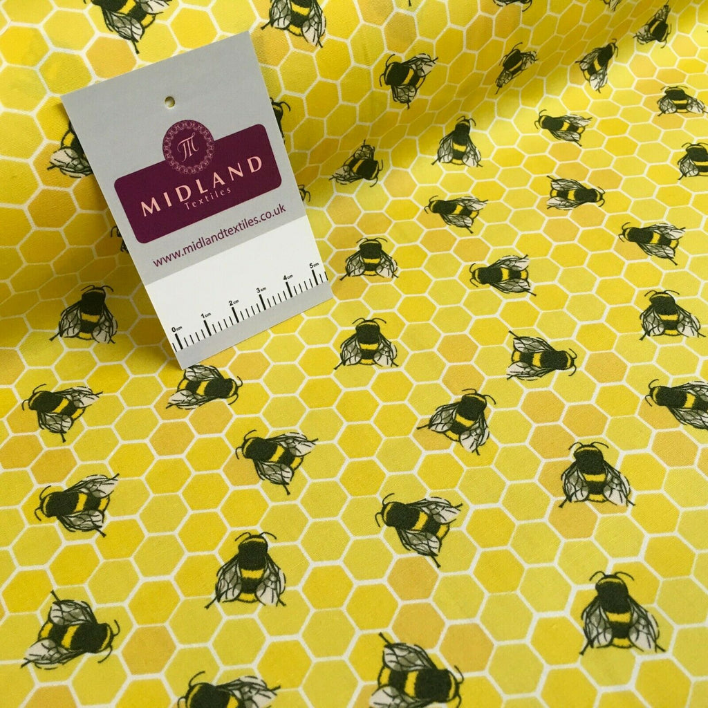 100% Cotton Poplin Bee's printed craft Fabric 110 cm MD1397 Mtex