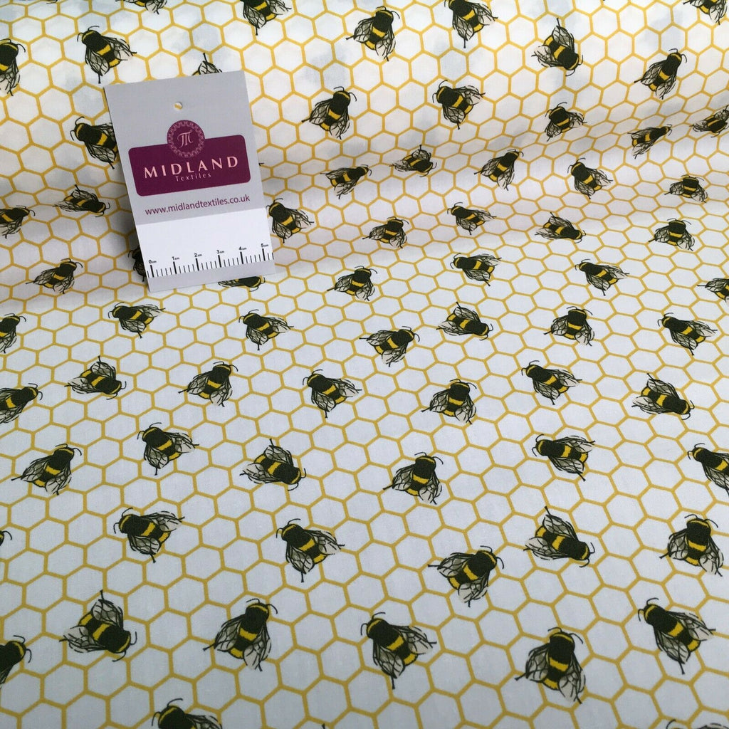 100% Cotton Poplin Bee's printed craft Fabric 110 cm MD1397 Mtex