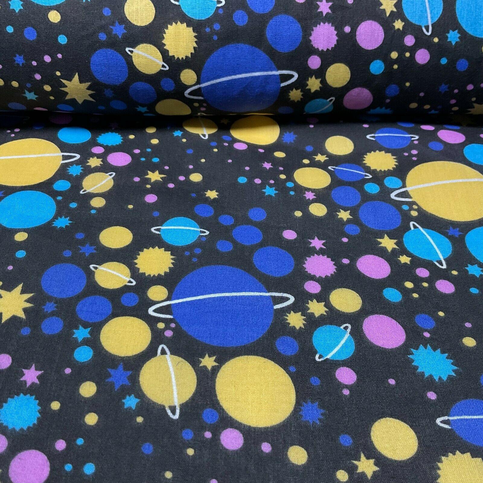 Universe Space Saturn Solar Star Planets Printed Polycotton fabric 114cm M1555
