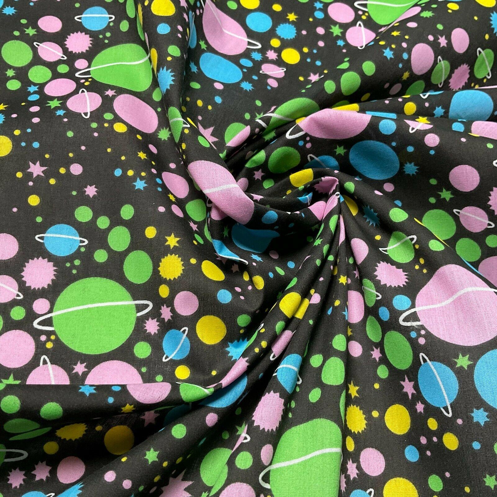 Universe Space Saturn Solar Star Planets Printed Polycotton fabric 114cm M1555
