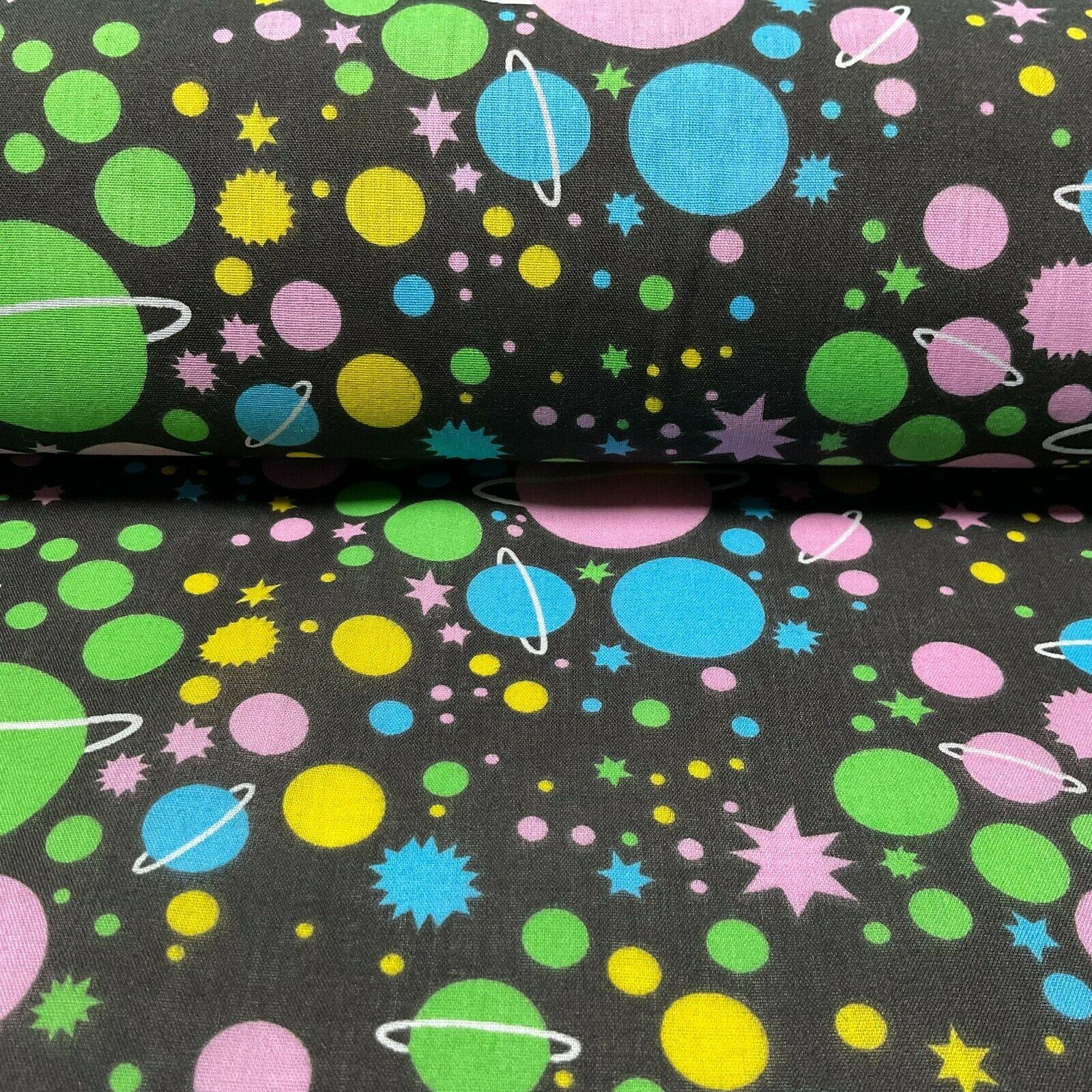 Universe Space Saturn Solar Star Planets Printed Polycotton fabric 114cm M1555