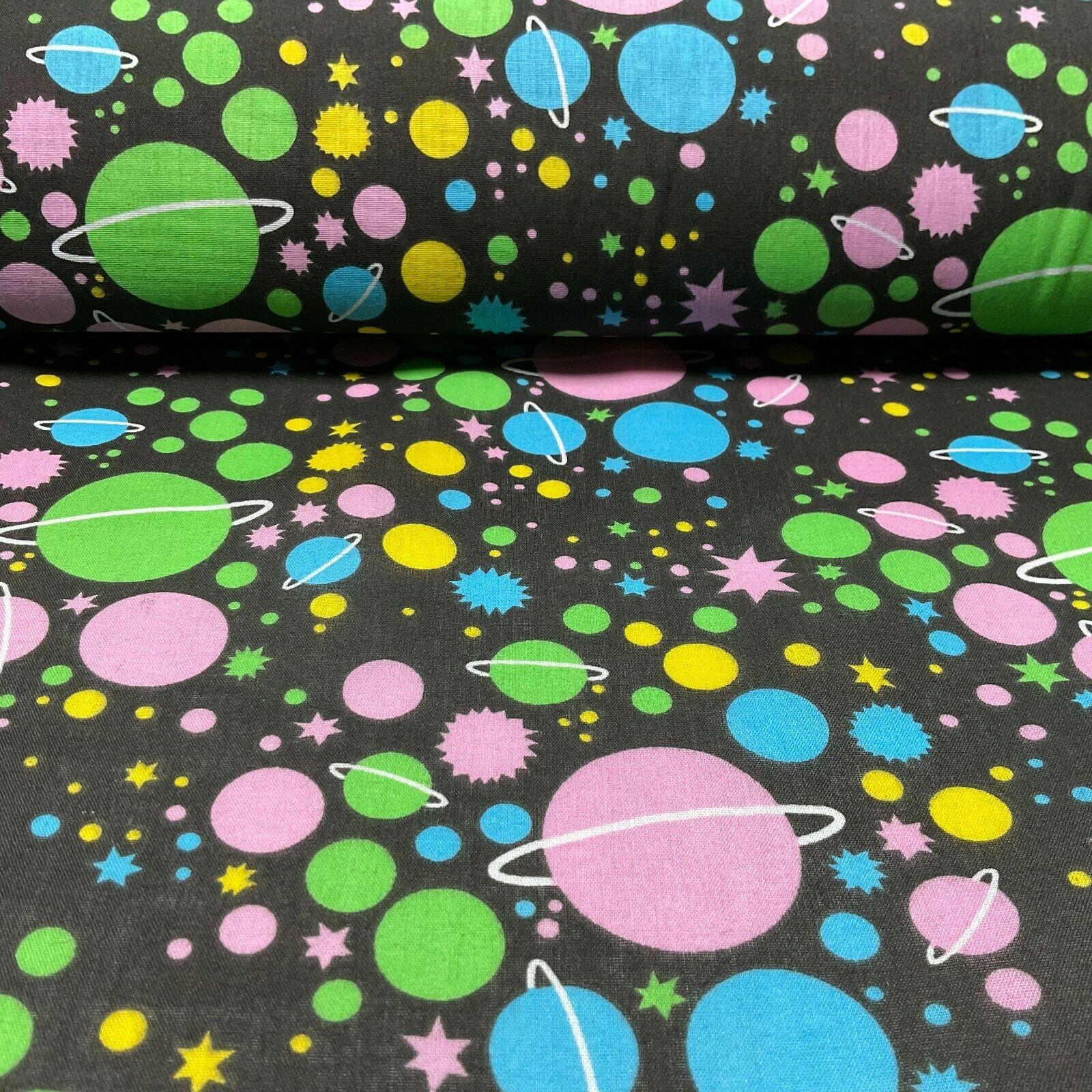 Universe Space Saturn Solar Star Planets Printed Polycotton fabric 114cm M1555