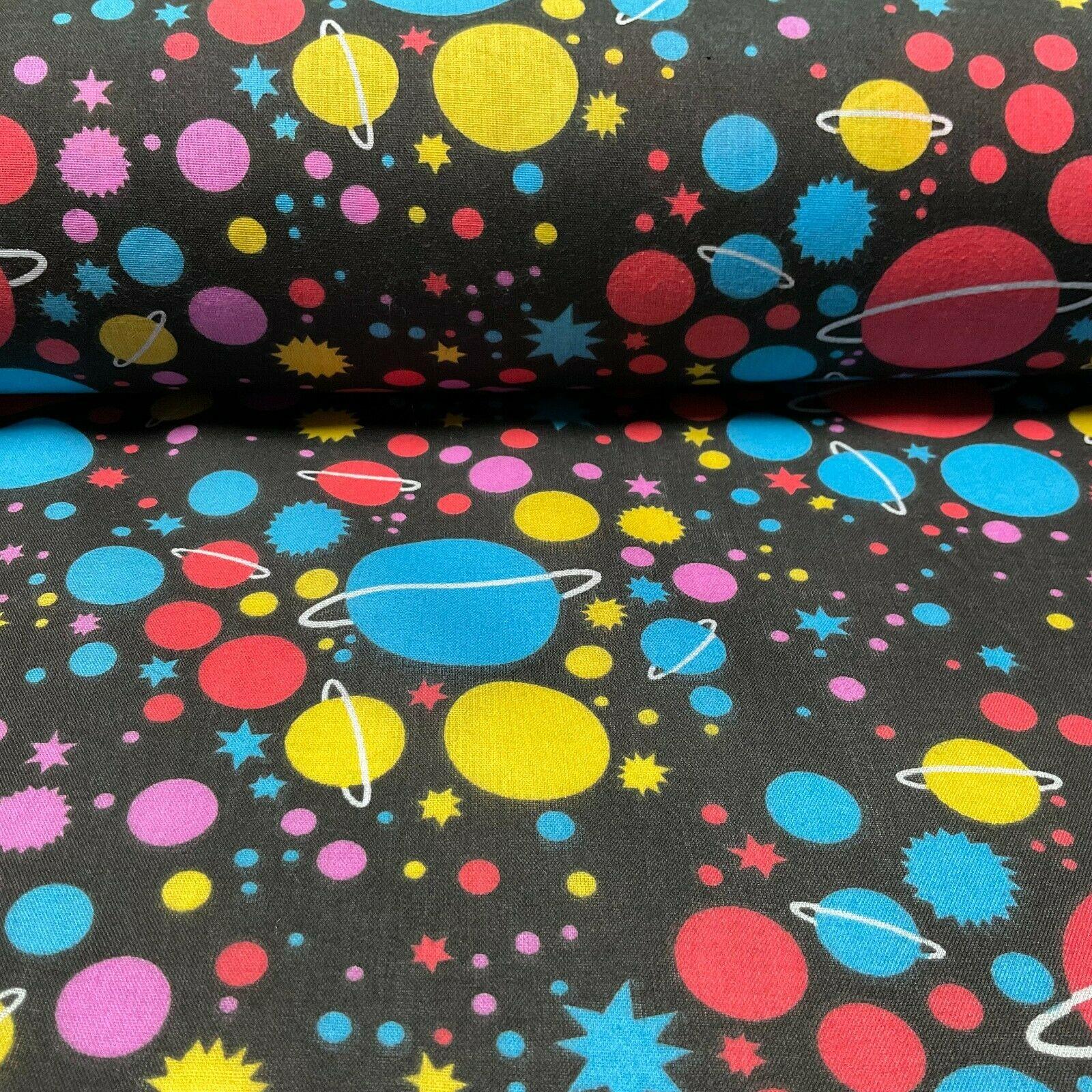 Universe Space Saturn Solar Star Planets Printed Polycotton fabric 114cm M1555