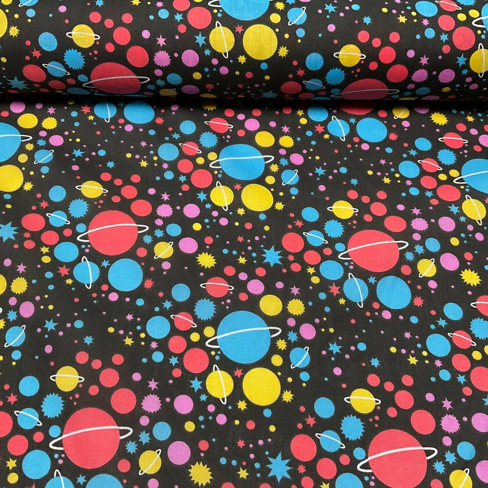 Universe Space Saturn Solar Star Planets Printed Polycotton fabric 114cm M1555