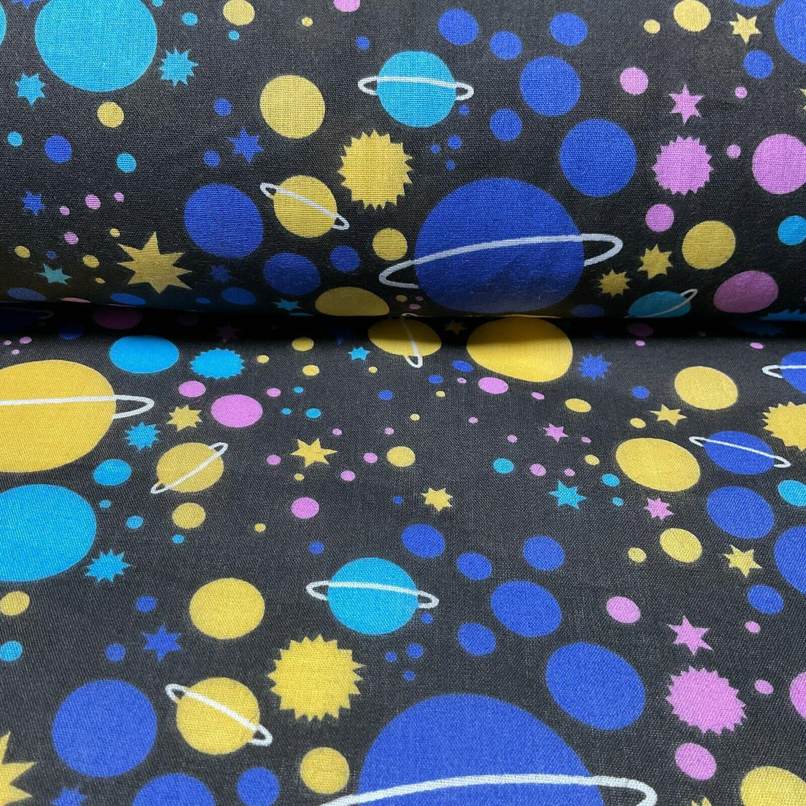Universe Space Saturn Solar Star Planets Printed Polycotton fabric 114cm M1555